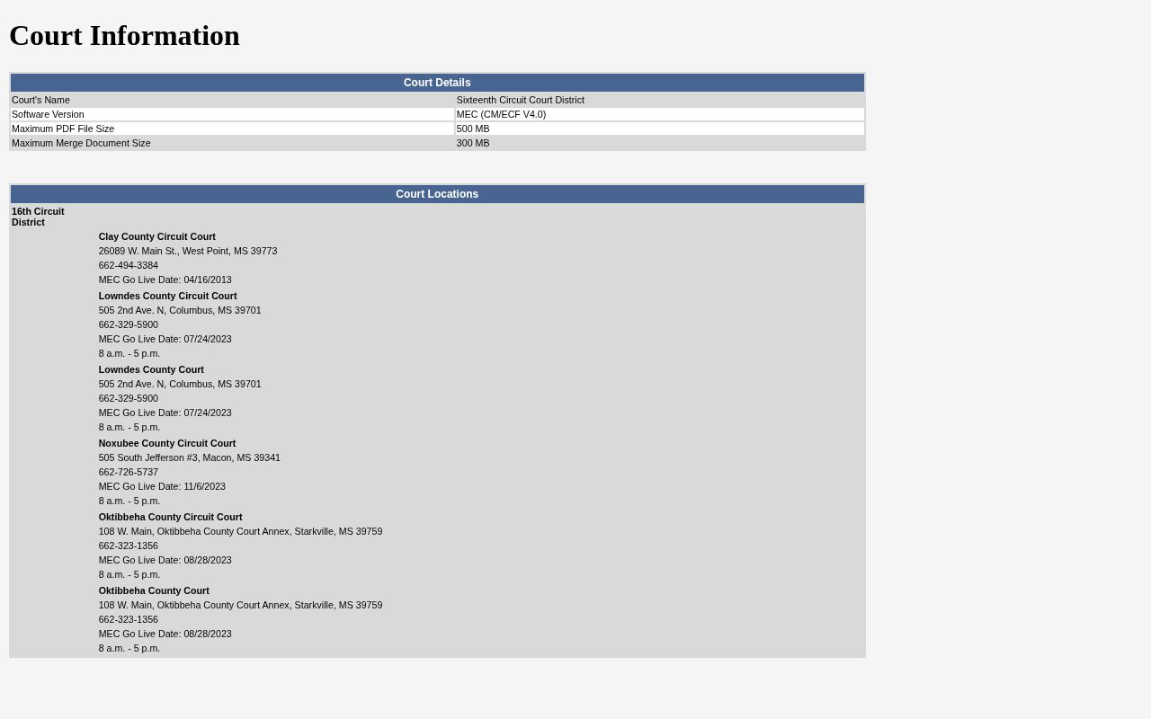 Lowndes County Circuit Court public information entry